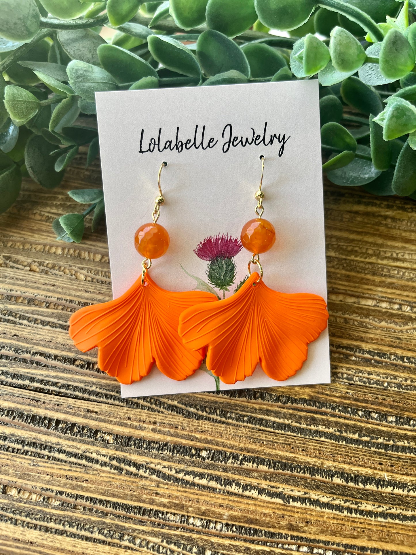 Orange Short Ginkgo Petal Earrings