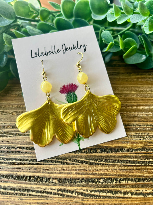 Gold Colored Ginkgo Petal Earrings