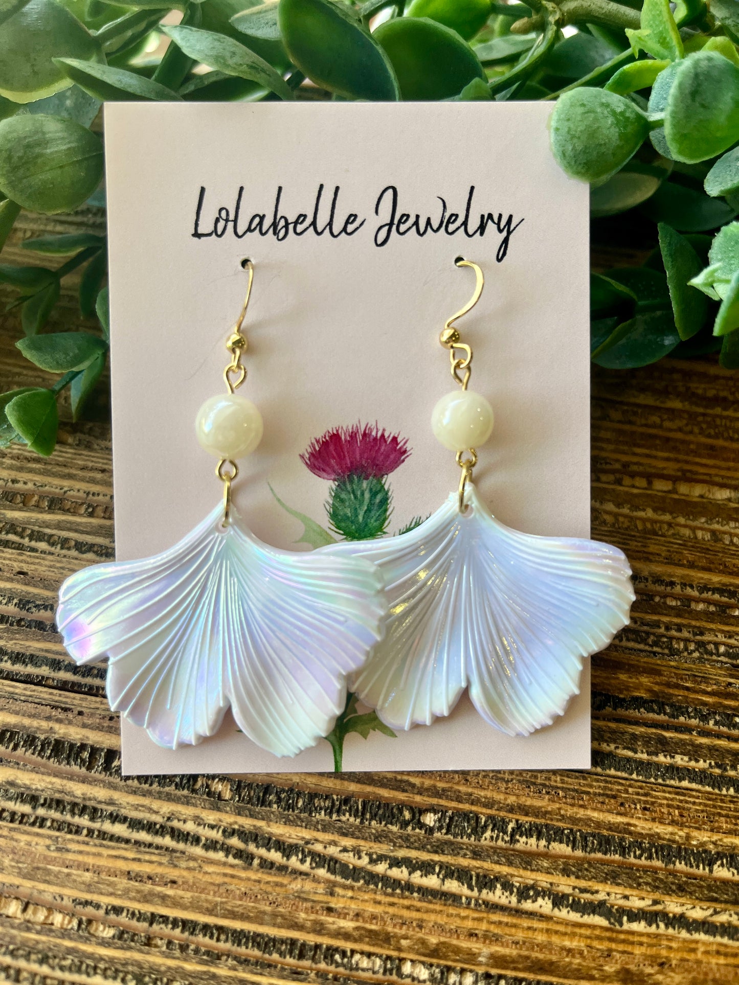 Iridescent White Short Ginkgo Petal Earrings