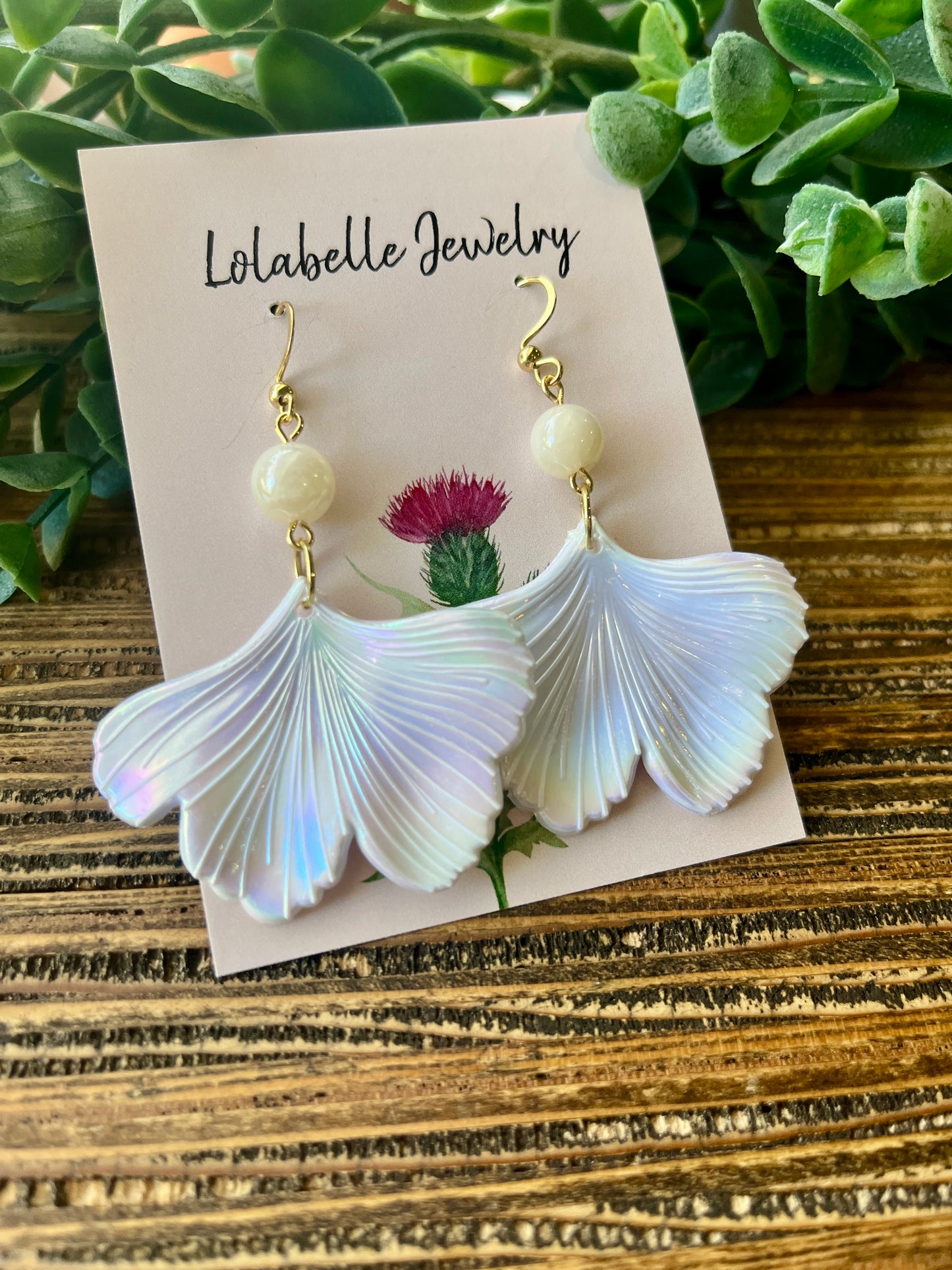 Iridescent White Short Ginkgo Petal Earrings