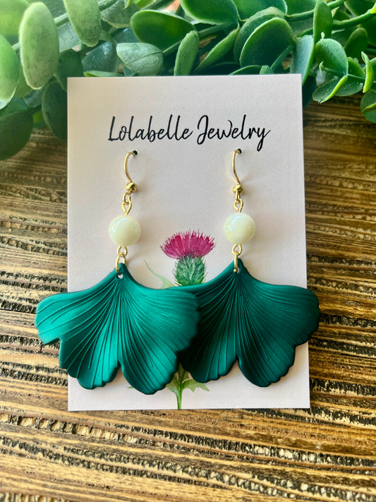 Emerald Green Ginkgo Petal Earrings
