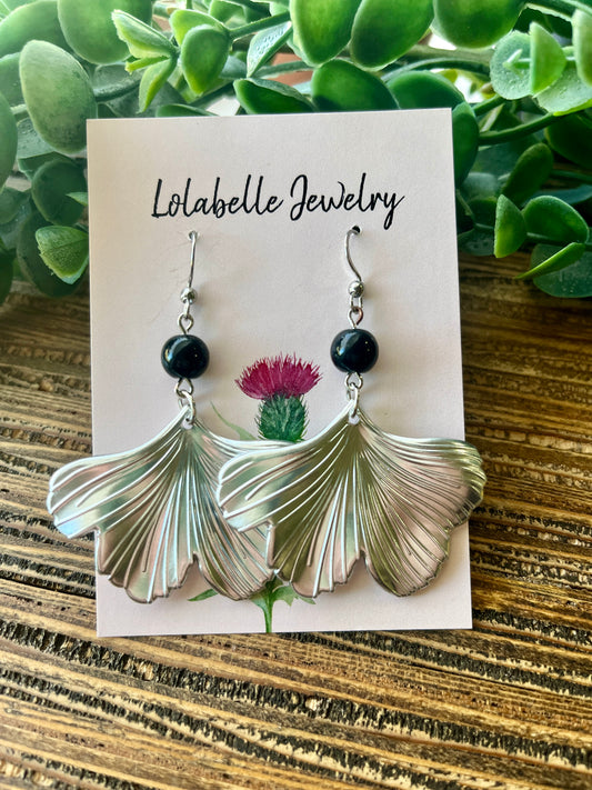 Silver Colored Short Ginkgo Earrings