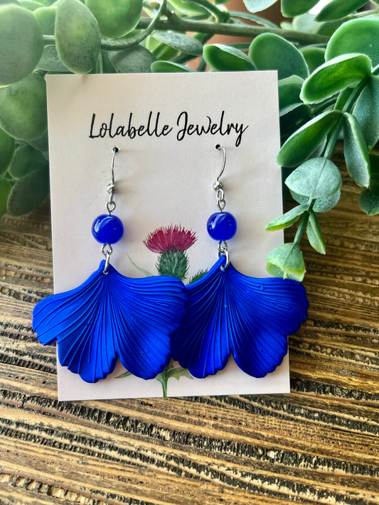 Royal Blue Short Ginkgo Petal Earrings
