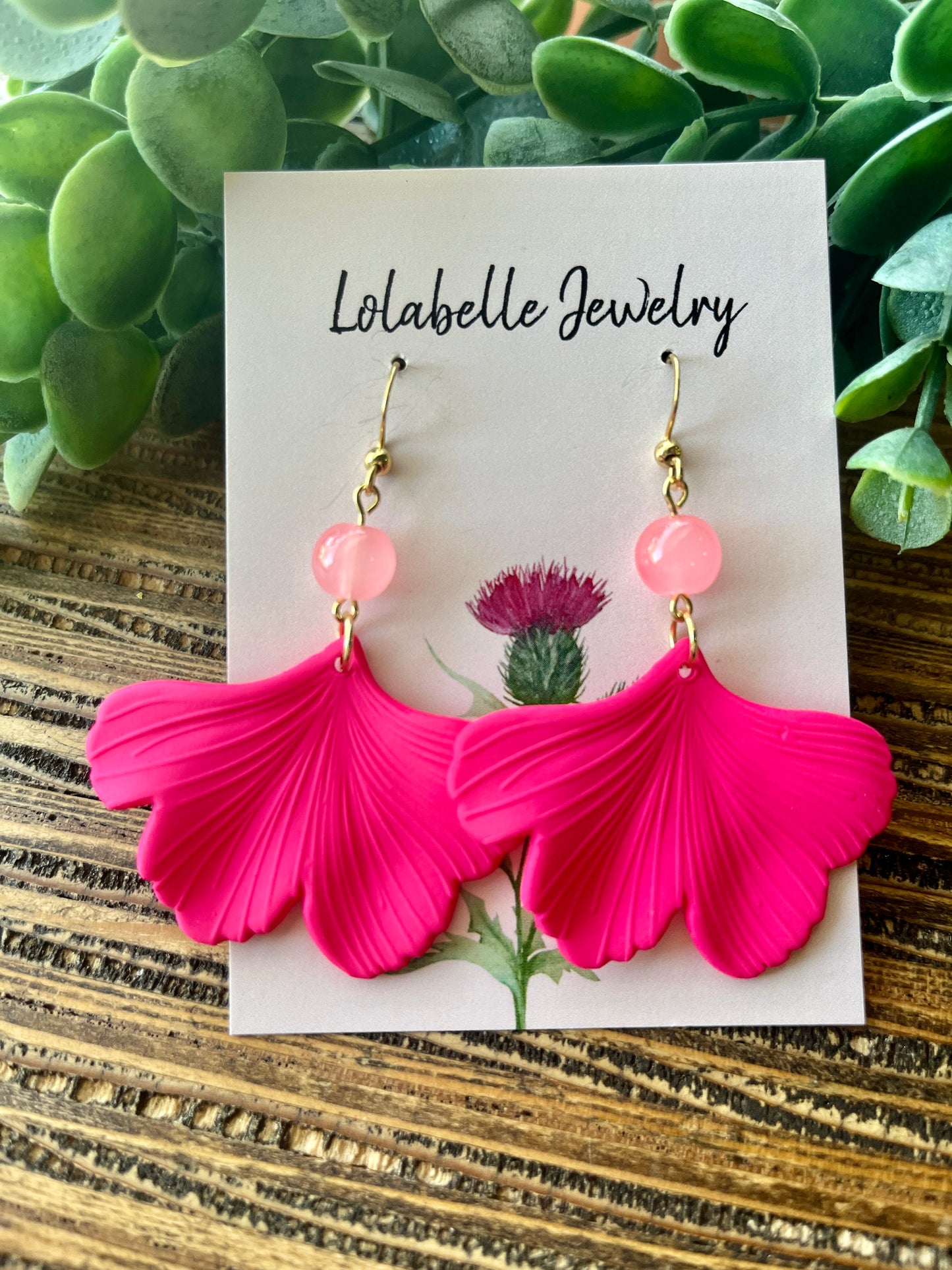 Bright Pink Short Ginkgo Earrings