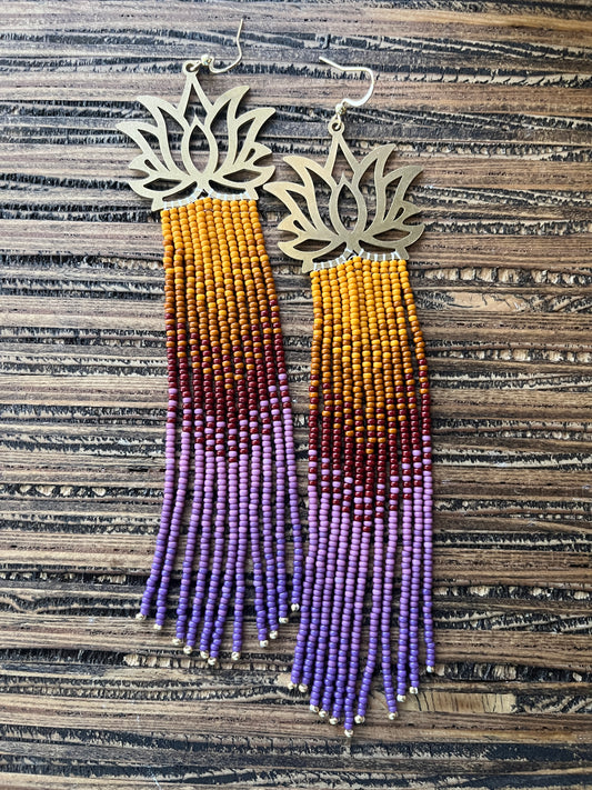 Extra Long Sunrise Fringe Lotus Earrings