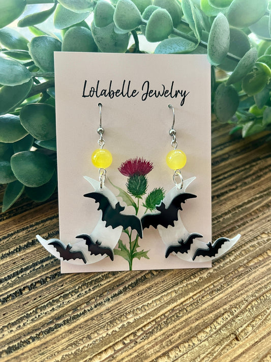 Spooky Bat and Moon Earrings