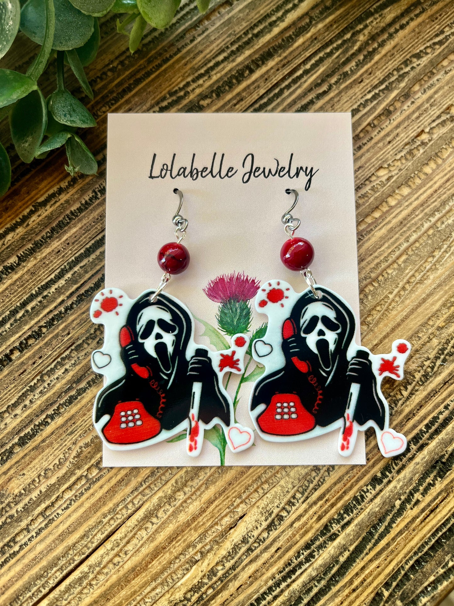 Scream Red Phone Halloween Earrings