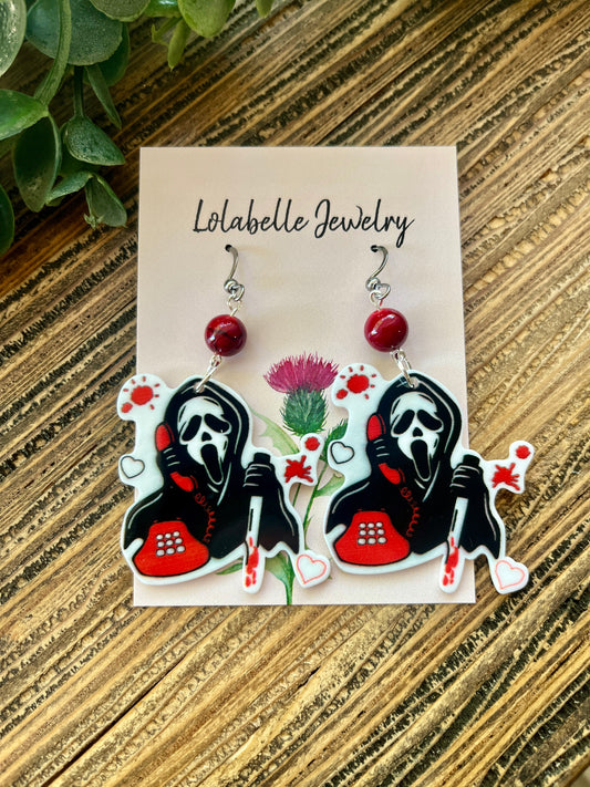 Scream Red Phone Halloween Earrings
