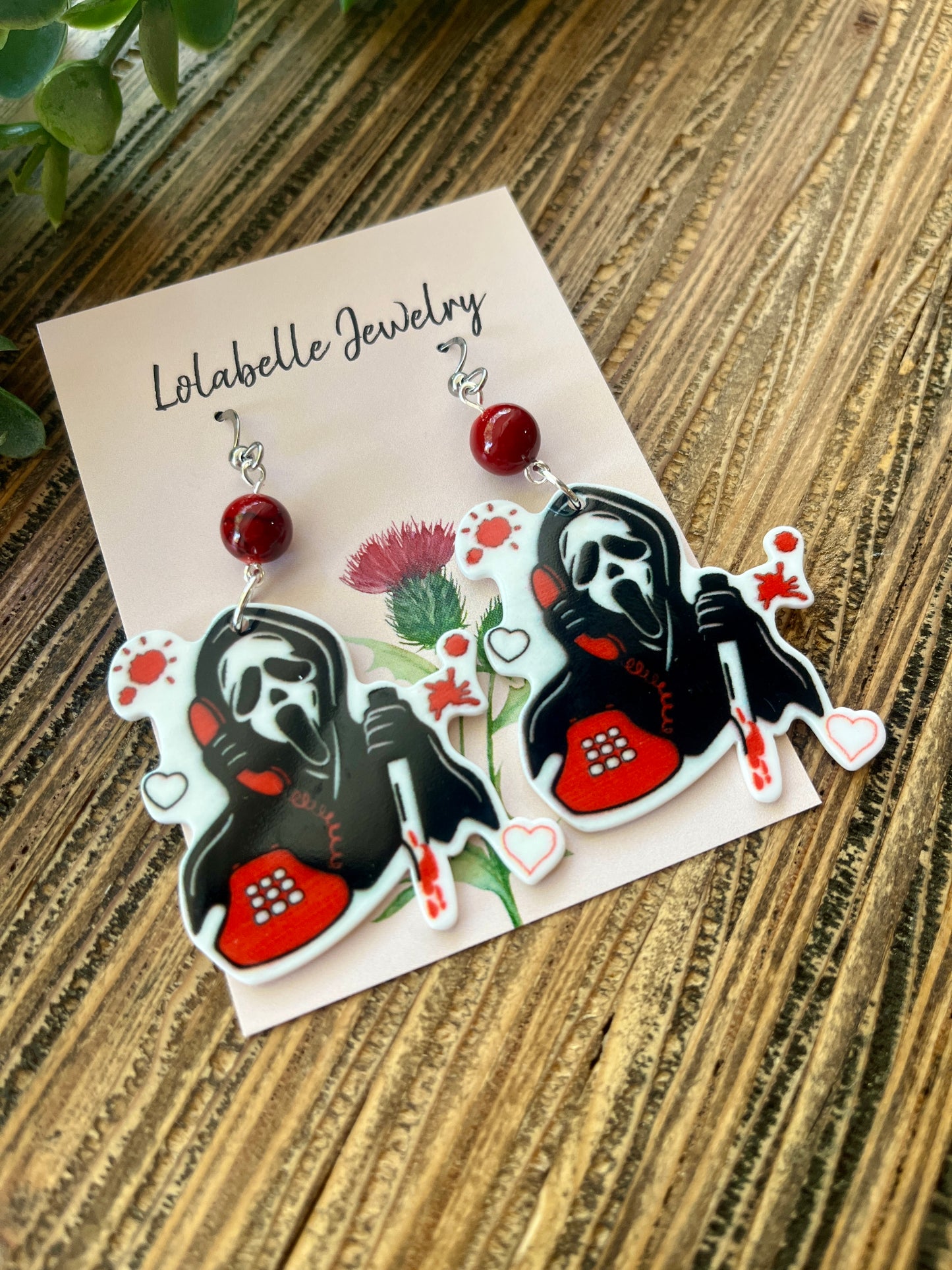 Scream Red Phone Halloween Earrings
