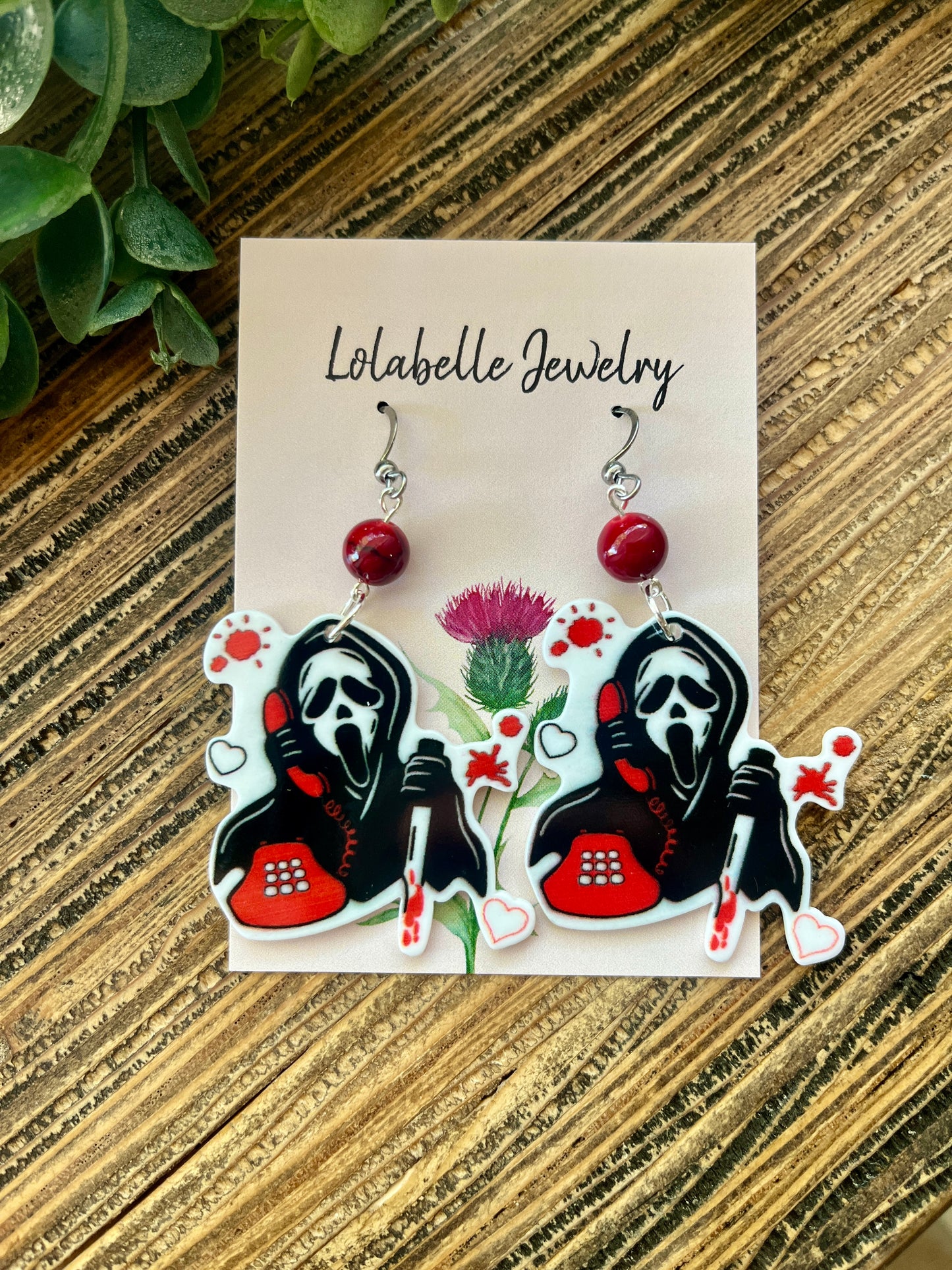 Scream Red Phone Halloween Earrings