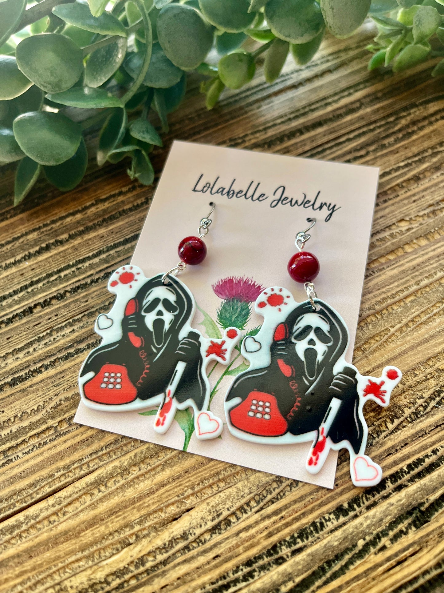 Scream Red Phone Halloween Earrings