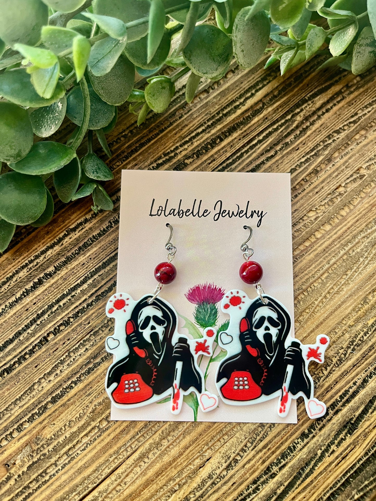 Scream Red Phone Halloween Earrings