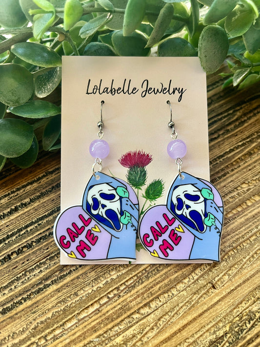Purple Scream "Call Me" Earrings