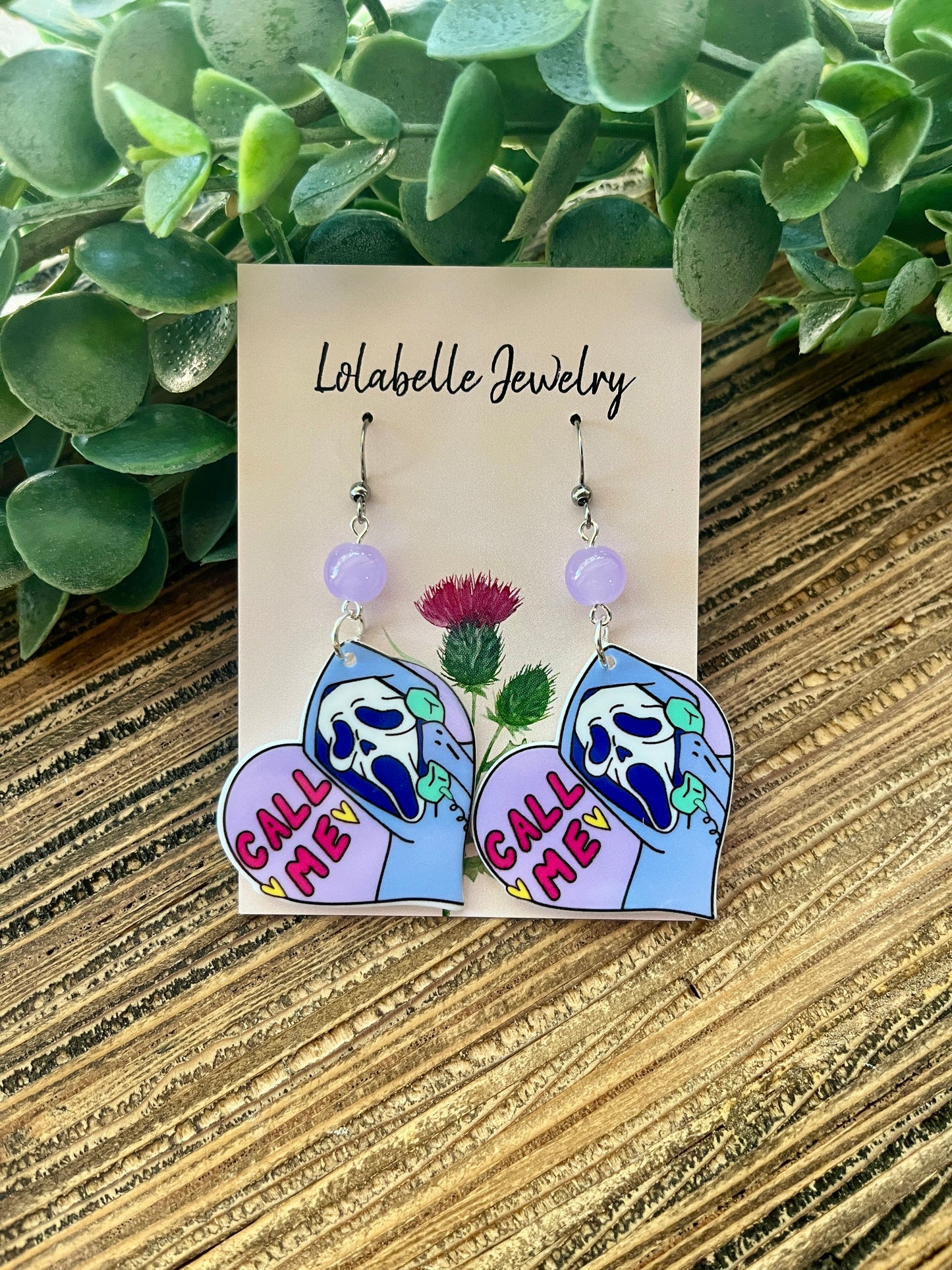 Purple Scream "Call Me" Earrings