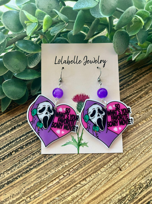 Purple Scream Mask Favorite Movie Earrings