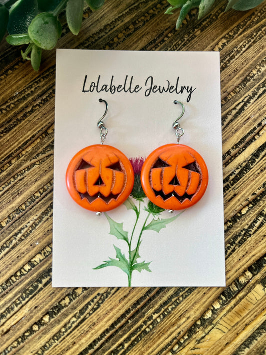 Orange Halloween Jack-o-lantern Earrings