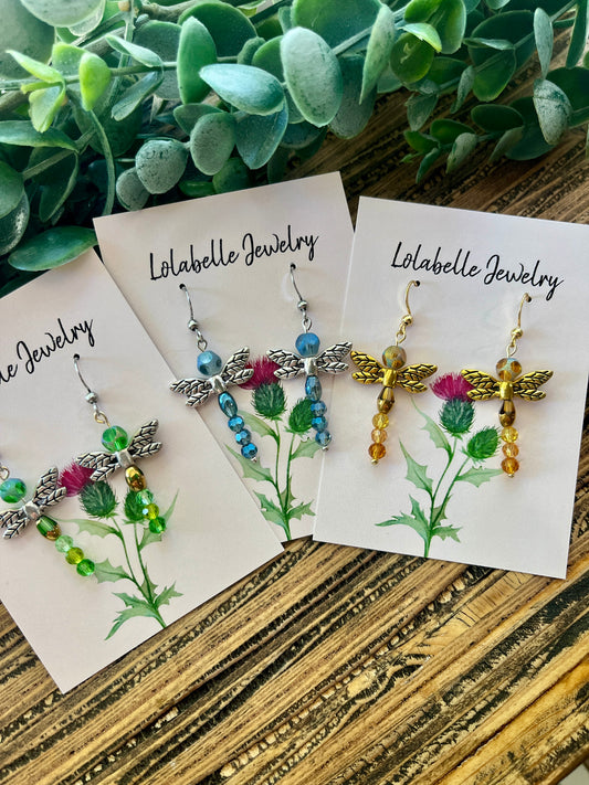 Beaded Dragonfly Drop Earrings