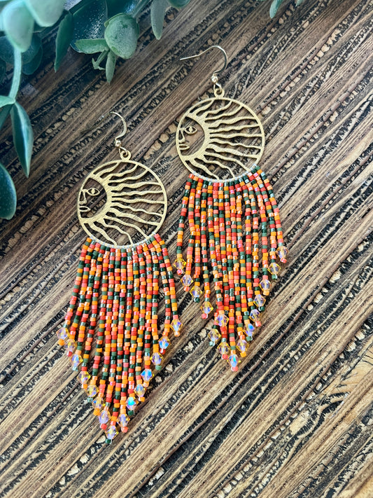 Orange Fall Sunshine Fringe Earrings