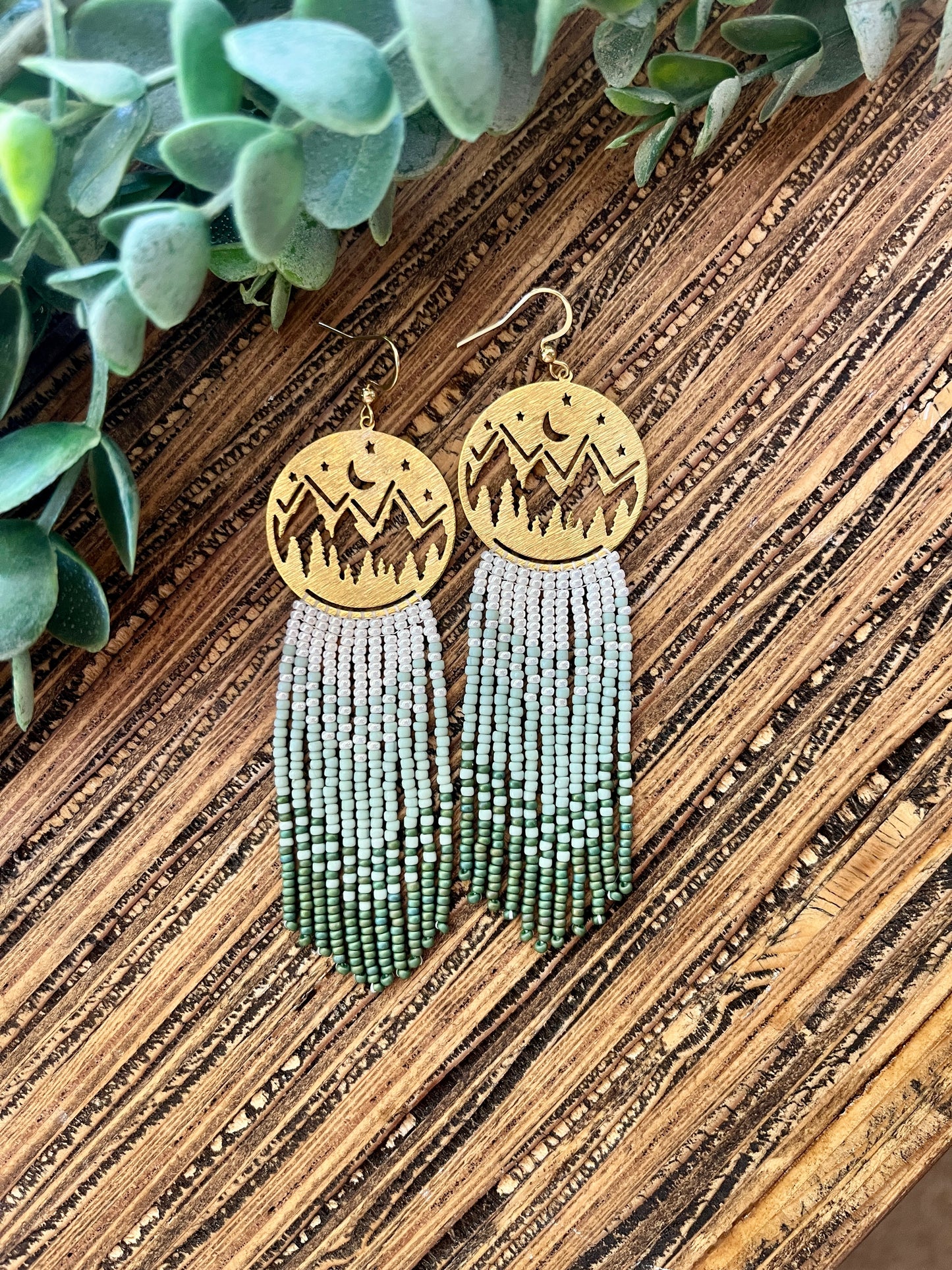 Sage Green Long Mountain Fringe Earrings