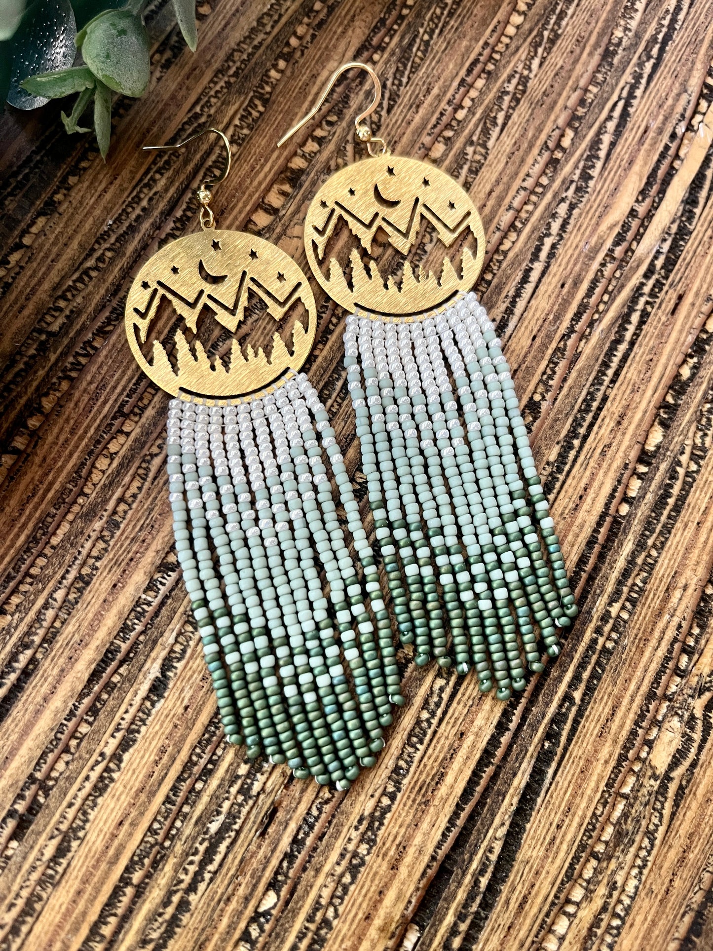 Sage Green Long Mountain Fringe Earrings