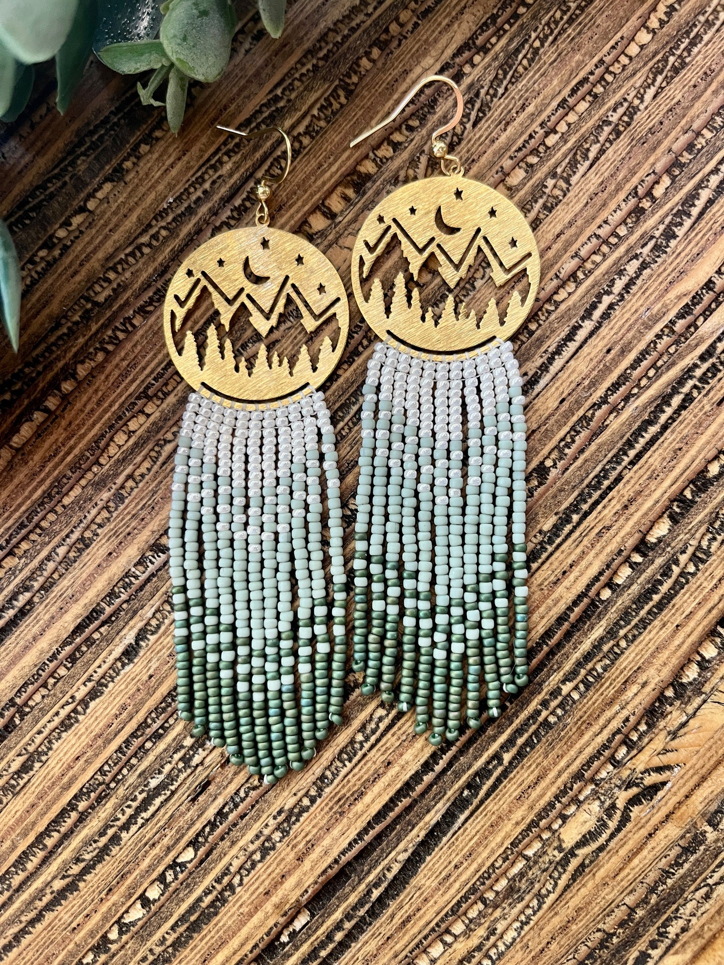 Sage Green Long Mountain Fringe Earrings