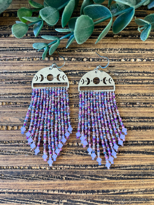 Fun Purple Mix Moon Phase Fringe Earrings