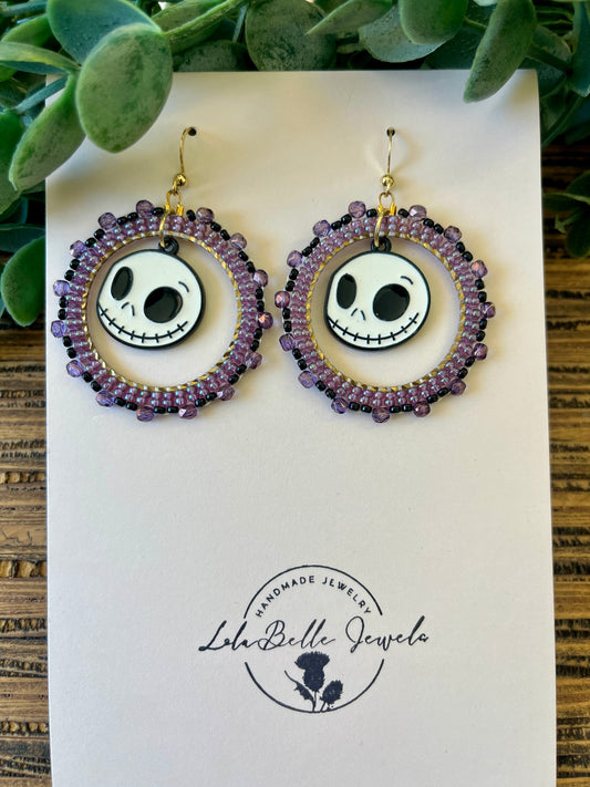 Jack Skellington Beaded Hoop Earrings