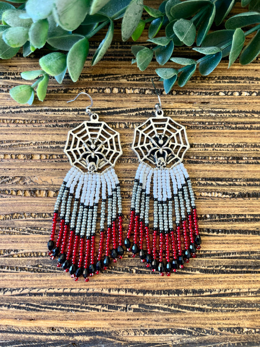 Dark Goth Spider Wed Fringe Earrings