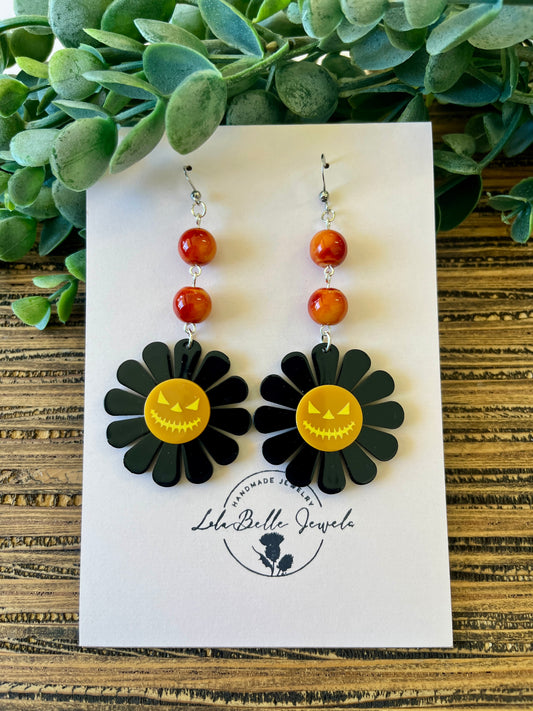 Acrylic Flower Jack-o-lanter Charm Earrings