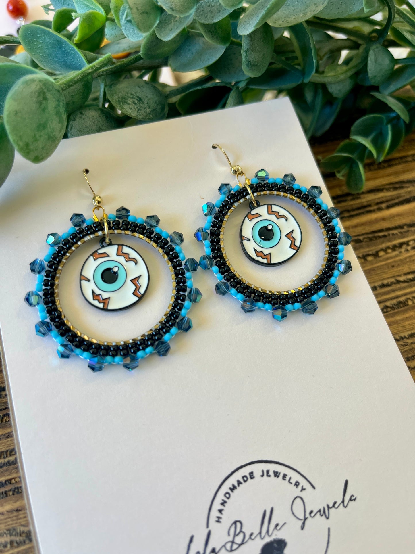 Spooky Eyeballs Bead Lined Hoop Earrings