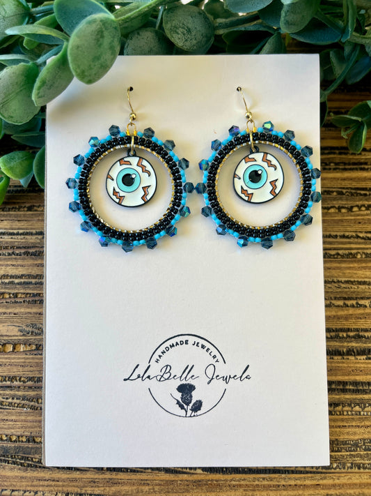 Spooky Eyeballs Bead Lined Hoop Earrings