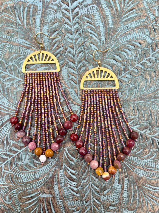 Fall into Mookaite, Brown Mookaite Jasper Fringe Earrings