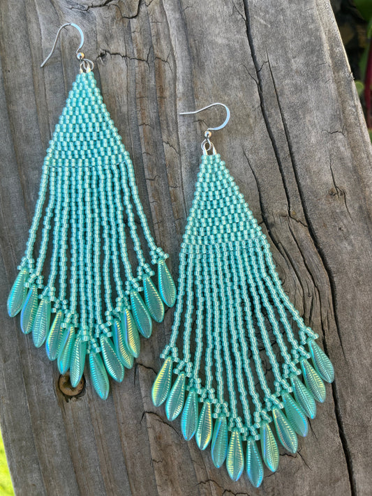 Gorgeous Teal Laser Cut Dagger Earrings, Statement Earrings